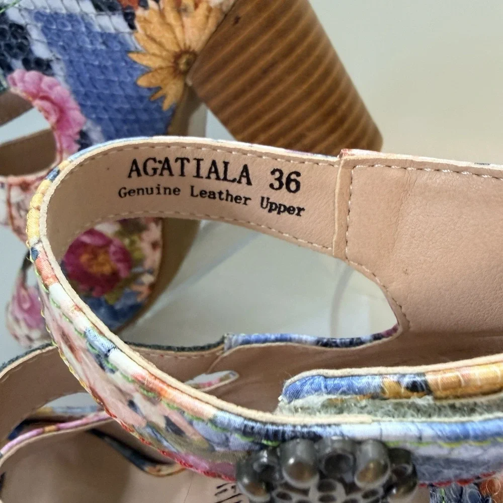 L'Artiste Spring Step Agatiala Floral Leather Snakeskin Pattern Sandals 36 US 6